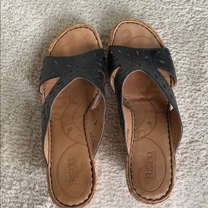 Black leather slides